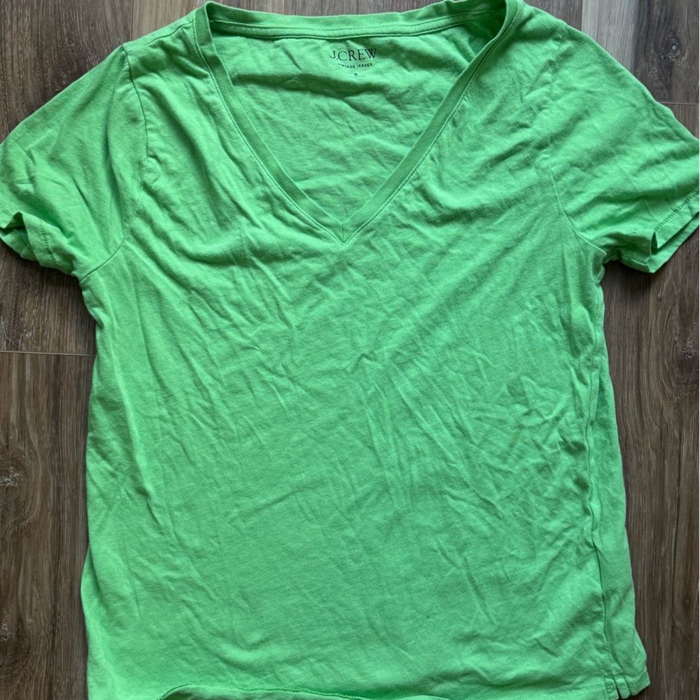 J. Crew Bright Green V-Neck Tee